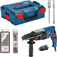 Bosch Blauw GBH2-28F Boorhamer 3.2J 880w in koffer + 2 beitels + 3-delige sds plus borenset + 6-delige metaalborenset 0615990HG8