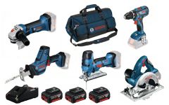 Bosch Blauw 5 Tool Kit 18V - 5 machines + 3 x accu 18V 4.0Ah Li-Ion Comboset 0615990L59