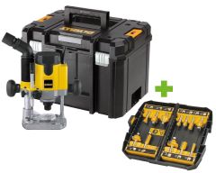 DeWalt DW621KT-QS-DT90016-QZ DW621KT-QS 1100 Watt elektronische bovenfrees in TSTAK koffer  + DT90016-QZ 12-delige frezenset