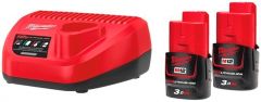 Milwaukee M12 NRG-302 M12™ NRG pack - 2 x accu 12V 3.0Ah + C12C lader 4933451902