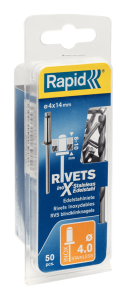 Rapid RVS blindklinknagels Ø4,0 x 14 mm 5000395 50 stuks