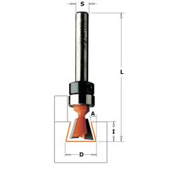 CMT 718.127.11B Zwaluwstaartfrees + geleidelager op schacht 12,7 mm schacht 6 mm