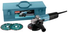 Makita 9558HNRGK3 230V Haakse slijper 125 mm in stalen koffer + 2 diamantschijven