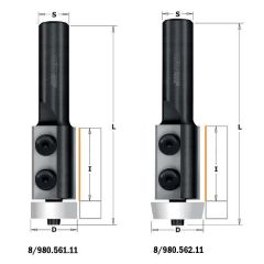 CMT 980.562.11 Corianfrees recht met Delrin kogellager 22x30x83 schacht 12 mm