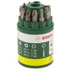 Bosch Groen 10-delige schroefbitset L = 25 mm PH 1/2/3 PZ 1/2/3 T 20/25/30