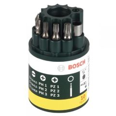 Bosch Groen 10-delige schroefbitset L = 25 mm PH 1/2/3 PZ 1/2/3 SL 4,5/5,5/8 
