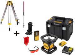 DeWalt DCE074D1R-SET 18V 2.0Ah Li-Ion Volautomatische roterende rode laser(indoor) + DE0737 Meetlat + DE0736 Alu statief 5/8"