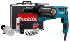 Makita HR2631FTX4 Combihamer met wisselbare kop, afzuigset en 5-delige boor/beitelset in zwart aluminium koffer