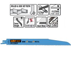 CMT JS1120CF-5 JS1120CF Reciprozaagbladen 5 stuks Bi-metaal 225mm x 1, 6 x 9TPI Toepassing: Dikke metaal plaat (4-12mm), massieve buizen en profielen, holle buizen, gevaarlijke sloopwerken.