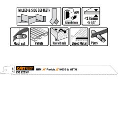 CMT JS1122HF-20 JS1122HF Reciprozaagbladen 20 stuks Bi-metaal 225mm x 0, 9 x 10TPI pallet reparaties, hout met nagels, metaal, metalen platen, buizen, aluminium profielen.