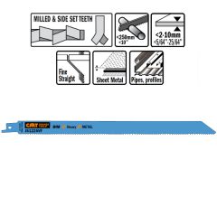 CMT JS1225VF-5 JS1225VF Reciprozaagbladen 5 stuks Bi-metaal 300mm x 1, 25 x 10-14TPI Toepassing: Metaal plaat (2-10mm), dun en dikwandige buizen en profielen, sloopwerken in metaal.