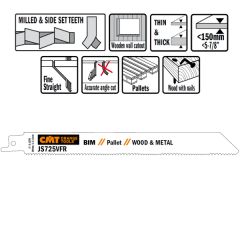 CMT JS725VFR-20 JS725VFR Reciprozaagbladen 20 stuks Bi-metaal 200mm x 1, 27 x 8-12TPI Toepassing: reparatie van paletten, min. trillingen.