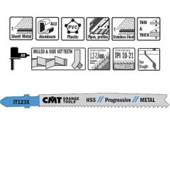 CMT JT123X-5 Decoupeerzaagbladen HSS Progressive T-Schacht Metaal 5 stuks