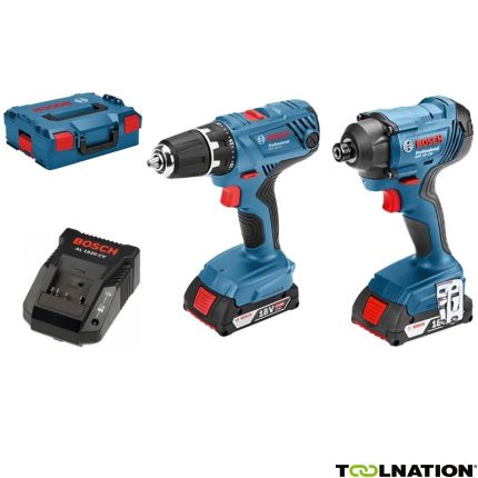 Bosch Blauw GSR 18V-21 Accuboor + GDR 18V-160 slagschroever 18 Volt 2,0 AH Li-Ion in L-BOXX 06019G5101 - 1