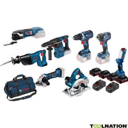 Bosch Blauw 8 Tool Kit 18V - 7 machines + Lamp + 4 x 5,0Ah Li-Ion Comboset 0615990K9H - 1