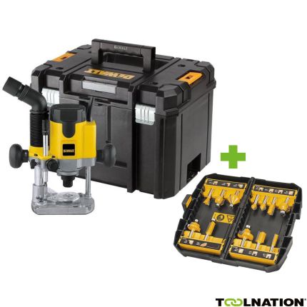 DeWalt DW621KT-QS-DT90016-QZ DW621KT-QS 1100 Watt elektronische bovenfrees in TSTAK koffer  + DT90016-QZ 12-delige frezenset - 1