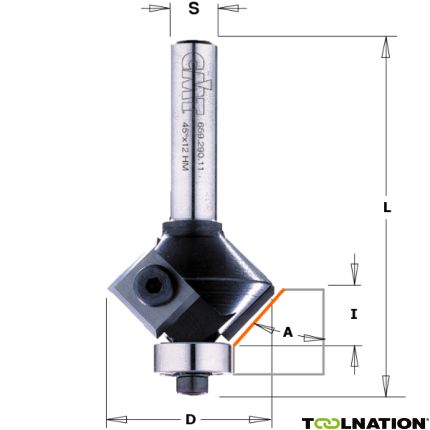 CMT 659.045.11 Kantenfrees met wisselbare messen + kops lager 45° 29 x 60 mm schacht 8 mm - 2