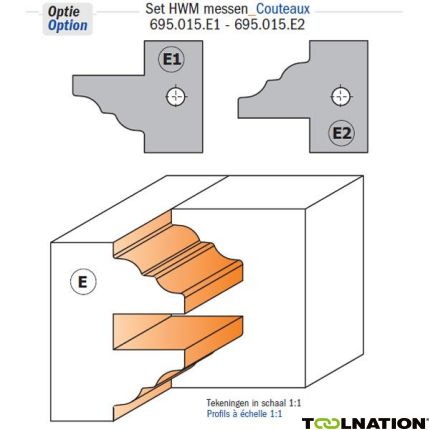 CMT 695.015.E1 Profielmes 25x29,8x2 type E1 voor 694.015 frees type 1 - 1