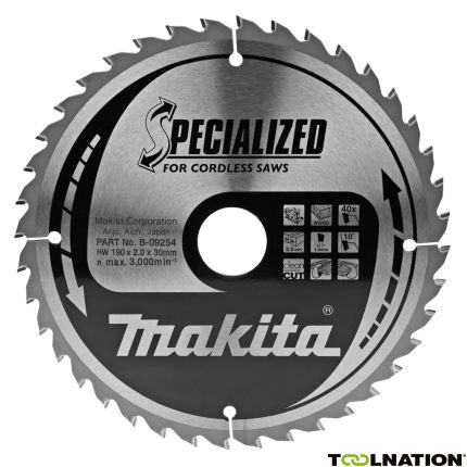 Makita B-09254 HM zaagblad Specialized Hout 190 x 30 x 2,0 40T 10g - 1