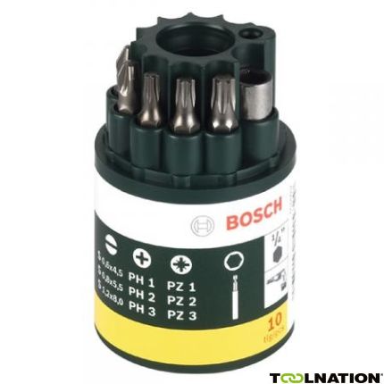 Bosch Groen 10-delige schroefbitset L = 25 mm PH 1/2/3 PZ 1/2/3 SL 4,5/5,5/8  - 1