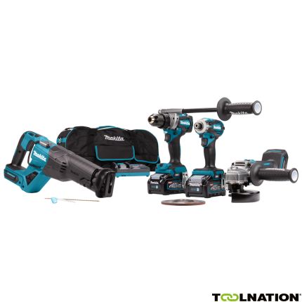 Makita DK0126G401 Combiset 40V Max 4,0Ah Li-Ion - DF001G accuboor + TD001G slagschroever + GA005G slijper + JR001G reciprozaag - 1