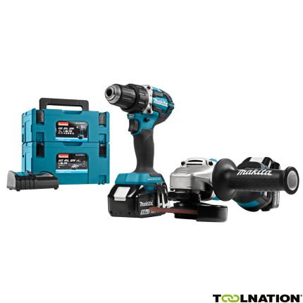 Makita DLX2190TJ1 Comboset 18V 5.0Ah Li-Ion - DDF484 Accuboormachine + DGA504 Accu Slijper in MBox - 1