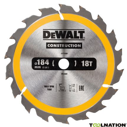 DeWalt DT1938-QZ Cirkelzaagblad 184 x 16 mm 18T ATB 20° - 1