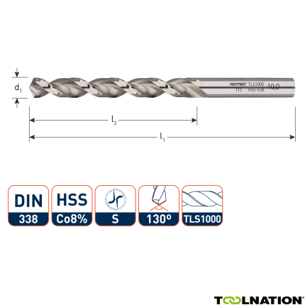 Rotec 112.0970 HSS-E spiraalboor, DIN338, type TLS1000, Ø9,7 - 1