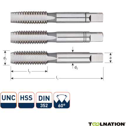 Rotec 307.0024 HSS Handtappenset 3-dlg DIN 352 UNC 9/16-12 - 1