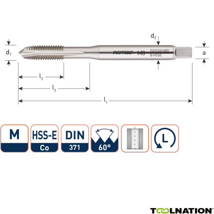 Rotec 330.0400L HSS-E 800 machinetap DL DIN 371B M 4x0,7 Links - 1