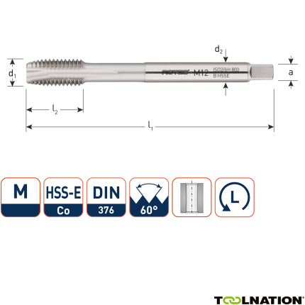 Rotec 330.1800L HSS-E 800 machinetap DL DIN 376B M18x2,5 Links - 1