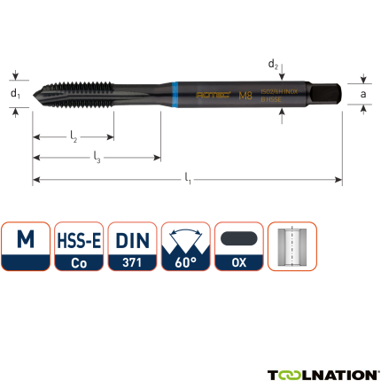 Rotec 331.0500 HSS-E INOX machinetap DL DIN 371B M 5x0,8 VAP - 1
