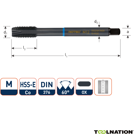 Rotec 331.2000 HSS-E INOX machinetap DL DIN 376B M20x2,5 VAP - 1