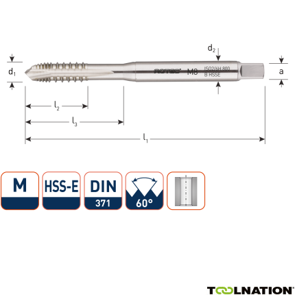 Rotec 333.0800 HSS-E UNI machinetap DL DIN 371B M 8x1,25/onderbroken draad - 1