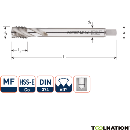 Rotec 335.1010C HSS-E 800 machinetap BL DIN 374C/40° MF10x1,0 - 1