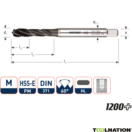 Rotec 336.0300C HSS-E PM 1200+ machinetap BL DIN 371C/45° M 3x0,5 - 1