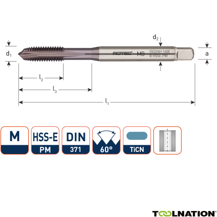 Rotec 347.0500 HSSE-PM 1400 Machinetap DIN 371C M 5 TiCN - 1