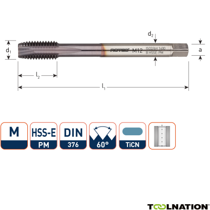 Rotec 347.1600 HSSE-PM 1400 Machinetap DIN 376B M16 TiCN - 1