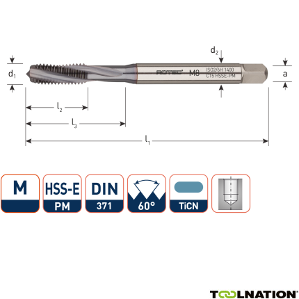 Rotec 347.0400C HSSE-PM 1400 Machinetap DIN 371C/15° M 4 TiCN - 1