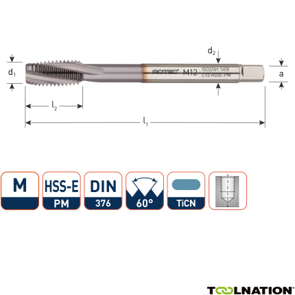 Rotec 347.1200C HSSE-PM 1400 Machinetap DIN 376C/15° M12 TiCN - 1