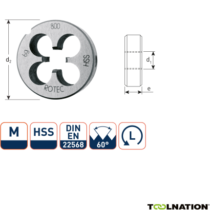 Rotec 360.0600L HSS Ronde Snijplaat DIN 223 Metrisch M 6x1,0 Links - 1