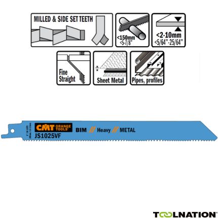 CMT JS1025VF-5 JS1025VF Reciprozaagbladen 5 stuks Bi-metaal 200mm x 1, 25 x 10-14TPI Toepassing: Metaal plaat (2-10mm), dun en dikwandige buizen en profielen, sloopwerken in metaal. - 1