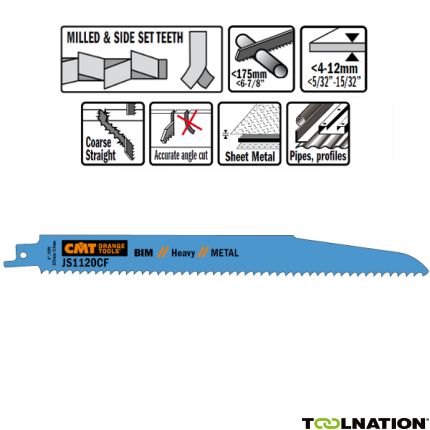 CMT JS1120CF-5 JS1120CF Reciprozaagbladen 5 stuks Bi-metaal 225mm x 1, 6 x 9TPI Toepassing: Dikke metaal plaat (4-12mm), massieve buizen en profielen, holle buizen, gevaarlijke sloopwerken. - 1