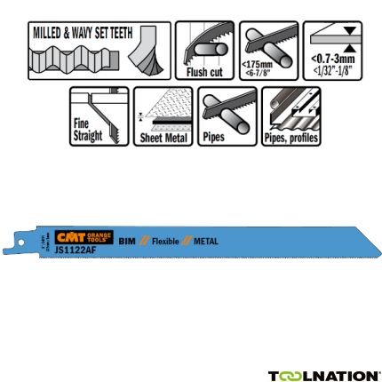 CMT JS1122AF-5 JS1122AF Reciprozaagbladen 5 stuks Bi-metaal 225mm x 0, 9 x 24TPI Toepassing: dunne metaal plaat (0, 7-3mm), dunne buizen en profielen. - 1