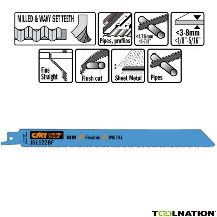 CMT JS1122BF-5 JS1122BF Reciprozaagbladen 5 stuks Bi-metaal 225mm x 0, 9 x 14TPI Toepassing: Metaal plaat (3-8mm), massieve buizen en profielen. - 1