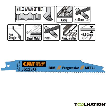 CMT JS123XF-5 JS123XF Reciprozaagbladen 5 stuks Bi-metaal 150mm x 0, 9 x 8-14TPI Toepassing: Metaal plaat (1-8mm), dun en dikwandige buizen en profielen. - 1