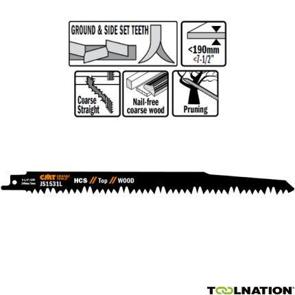 CMT JS1531L-5 JS1531L Reciprozaagbladen 5 stuks HCS 240mm x 1.5 x 5TPI grof hout vrij van nagels, brandhout, snoeien van bomen. - 1