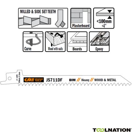 CMT JS711DF-5 JS711DF Reciprozaagbladen 5 stuks Bi-metaal 150mm x 1, 25 x 6 TPI Toepassing: hout met nagels, metaal, spaanplaat, kunstofprofielen, met glasvezelversterkte kunststof, epoxy, gipsplaat. - 1