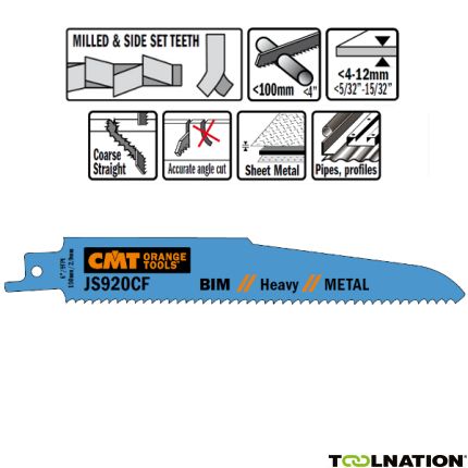 CMT JS920CF-5 JS920CF Reciprozaagbladen 5 stuks Bi-metaal 150mm x 1, 6 x 9TPI Toepassing: Dikke metaal plaat (4-12mm), massieve buizen en profielen, holle buizen, gevaarlijke sloopwerken. - 1