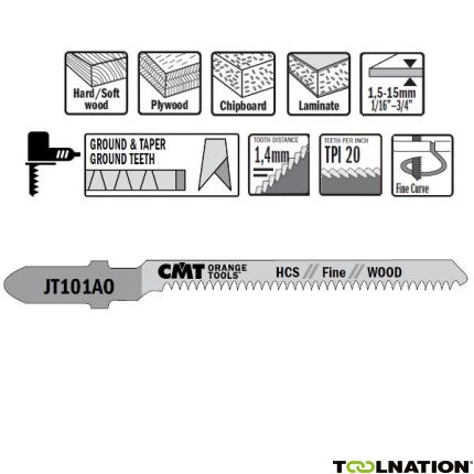 CMT JT101AO-5 Decoupeerzaagbladen HCS T-Schacht Hout 5 stuks - 1